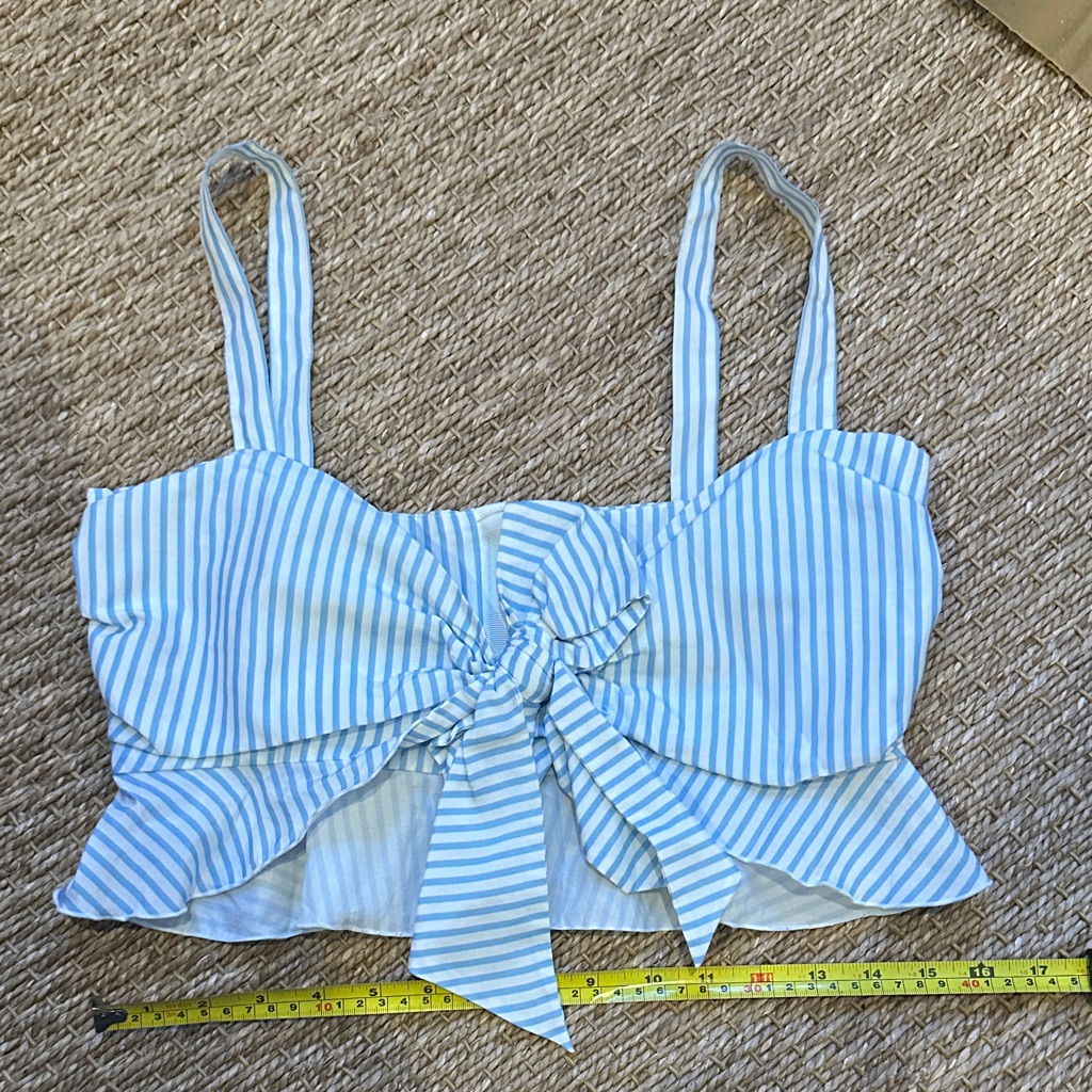 Nicholas Striped Tie-Front Crop Tank Top In Light Blue